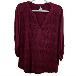 Siren Lily Women's Crochet‎ Knit Pullover Top Burgundy Size 1X